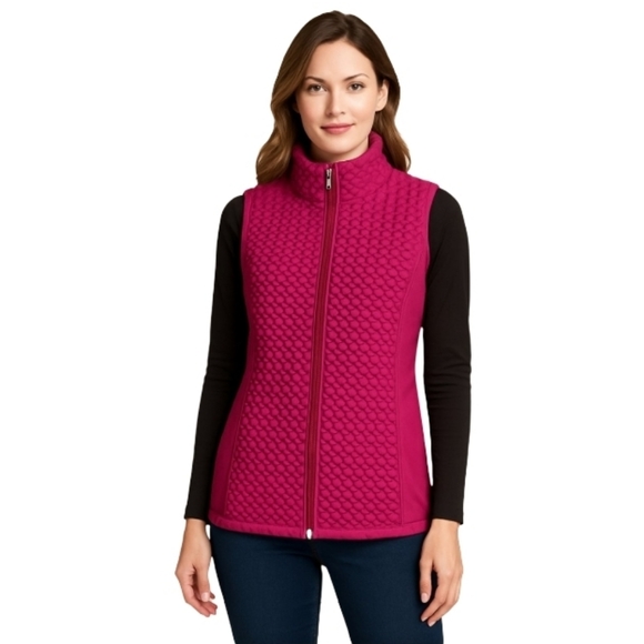 Susan Graver Jackets & Blazers - Susan Graver Textured Quilted Zip-Front Magenta Vest Women's Large